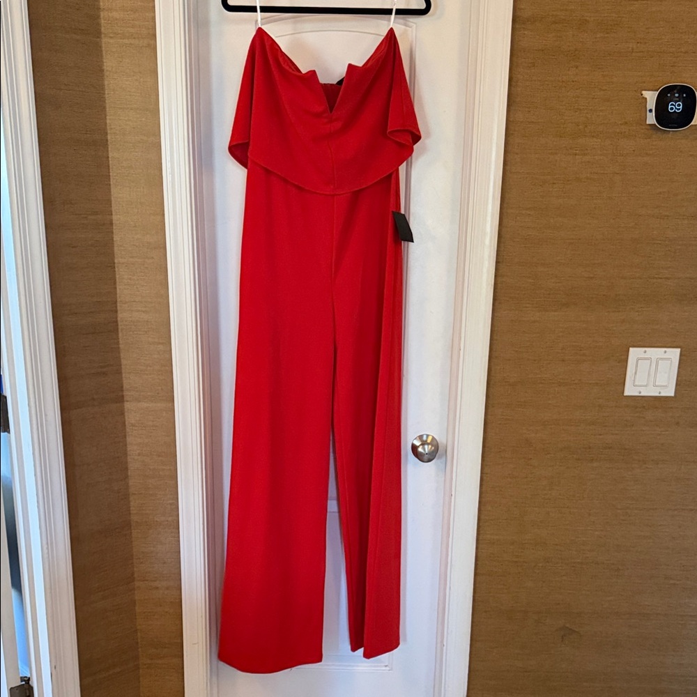 Lulu's Vibrant Red Strapless Jumpsuit